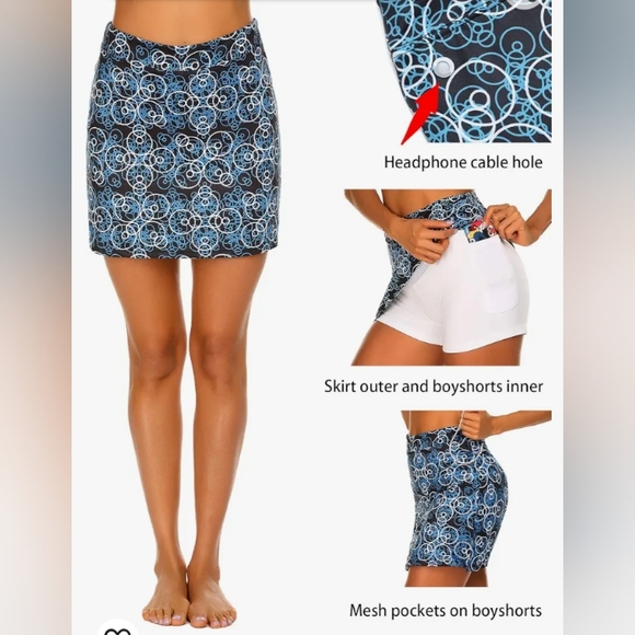 Ekouaer, women's skort, size XL, Colr blue, white and black - Picture 3 of 4